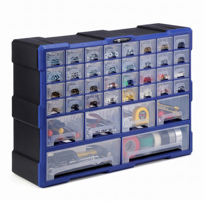 Packaway ladenkast met 38 laden - assortimentskast en opbergsysteem - blauw en zwart