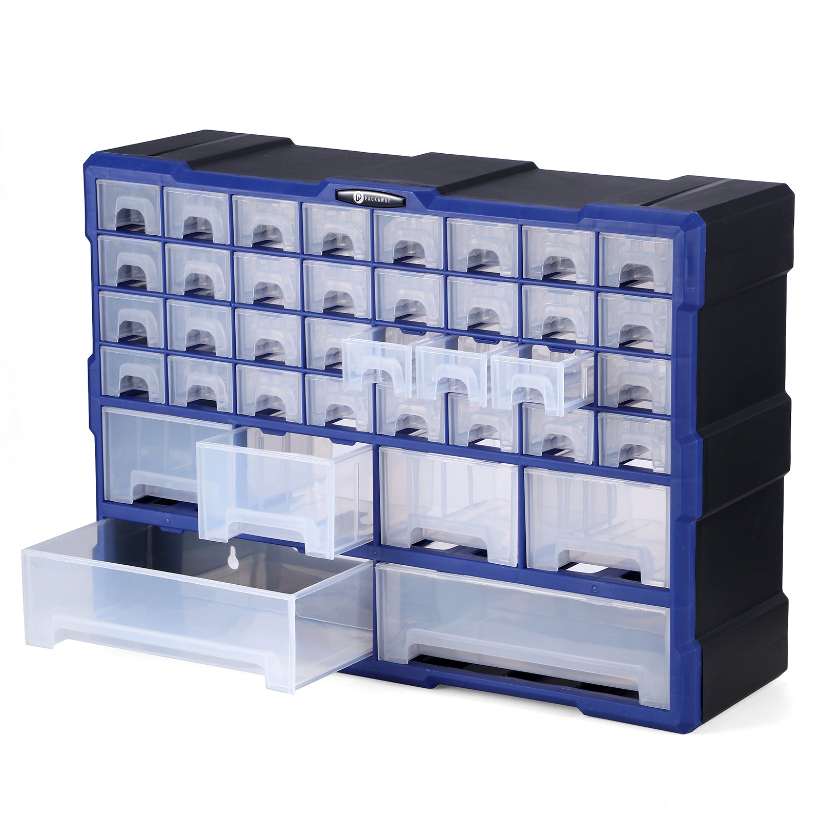 Packaway ladenkast met 38 laden - assortimentskast en opbergsysteem - blauw en zwart