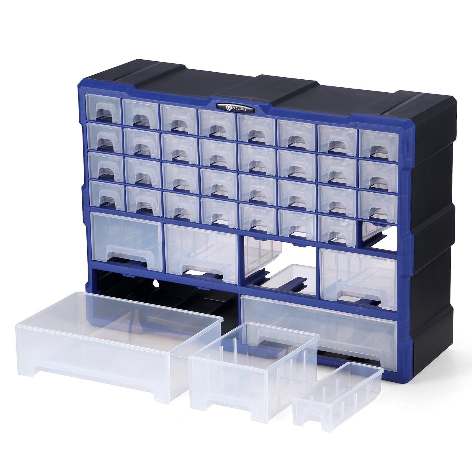 Packaway ladenkast met 38 laden - assortimentskast en opbergsysteem - blauw en zwart