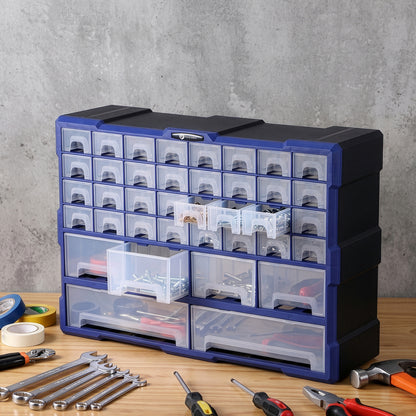 Packaway ladenkast met 38 laden - assortimentskast en opbergsysteem - blauw en zwart