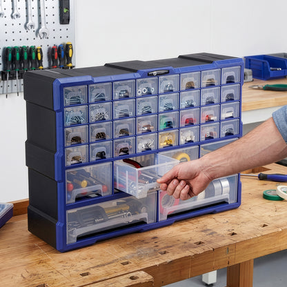 Packaway ladenkast met 38 laden - assortimentskast en opbergsysteem - blauw en zwart