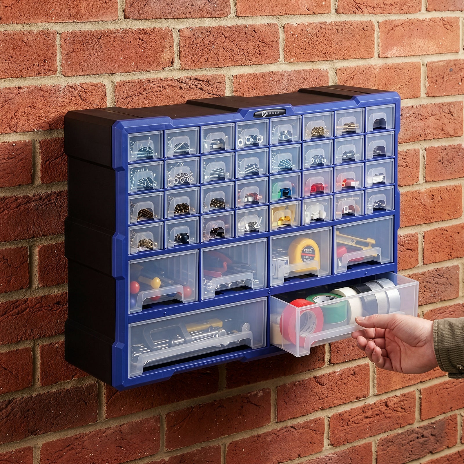 Packaway ladenkast met 38 laden - assortimentskast en opbergsysteem - blauw en zwart