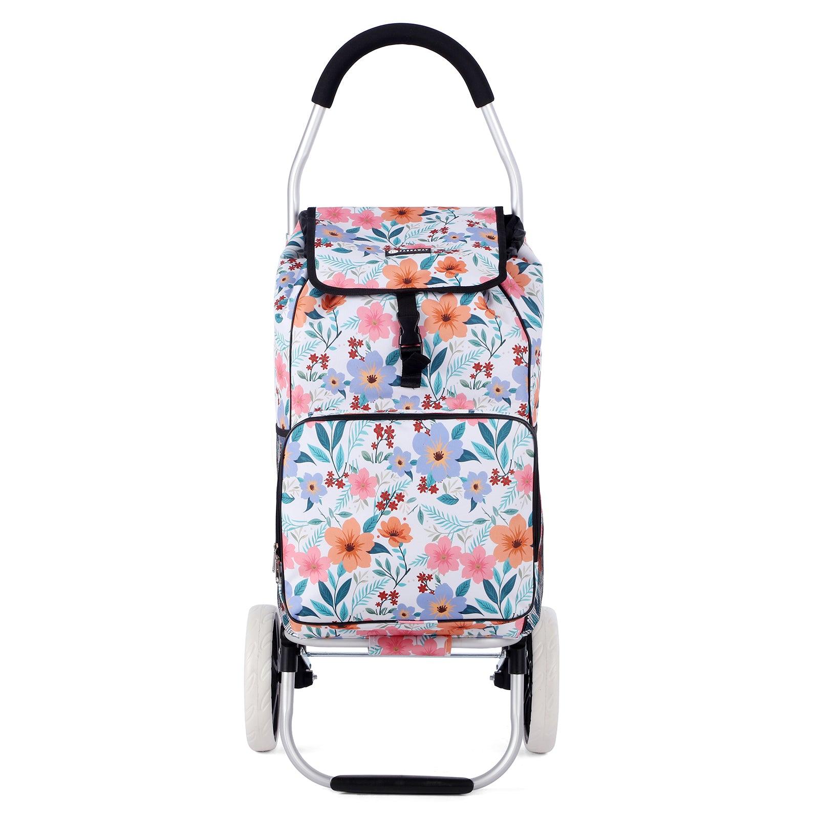 Packaway Boodschappentrolley 45L met Koelvak - Boodschappenwagen met Grote Wielen - Steekwagenfunctie - Waterafstotend - Pastel Blossom