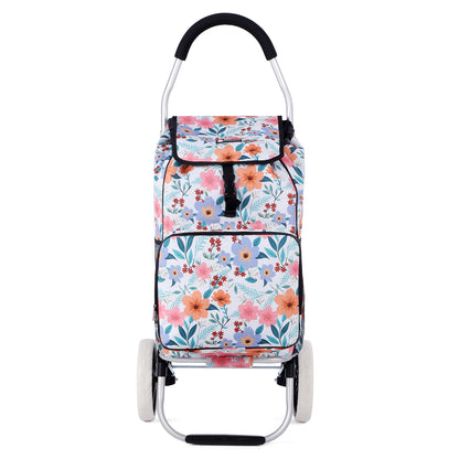 Packaway Boodschappentrolley 45L met Koelvak - Boodschappenwagen met Grote Wielen - Steekwagenfunctie - Waterafstotend - Pastel Blossom