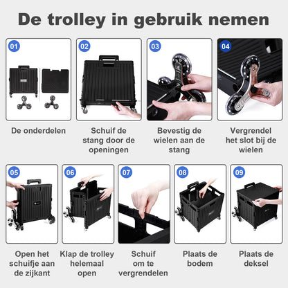 Packaway Boodschappentrolley 50L XL zwart - incl. trapwielen, deksel - 35 kg draagvermogen