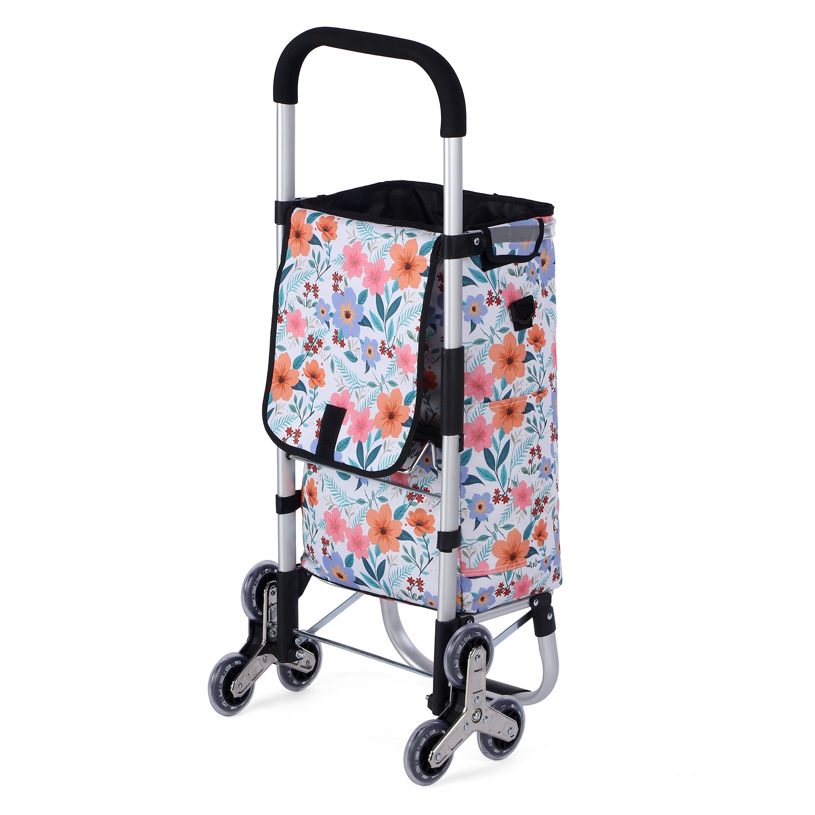 Packaway Boodschappentrolley met Trapwielen 40 Liter - Opvouwbare Boodschappenwagen met ruim Koelvak - Pastel Blossom