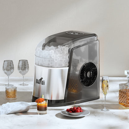 Bardi Deluxe IJsblokjesmachine 1,6L zwart-RVS - Zelfreinigingsfunctie - ijsblokmaker met ijsschep - Incl. luxe thermosbeker en ijsschep