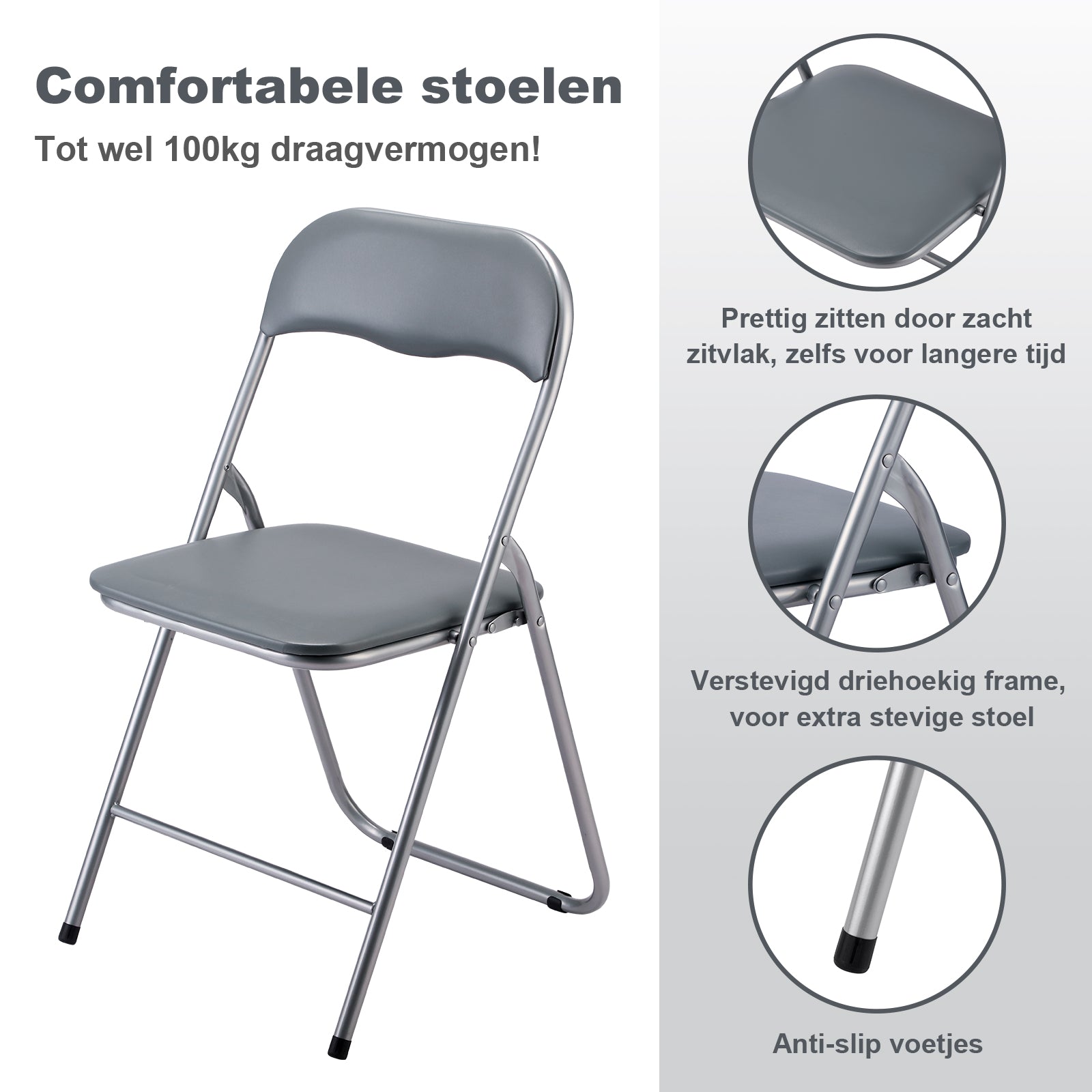 Bardi 2-delige Klapstoelen set PVC grijs - 100 kg draagvermogen