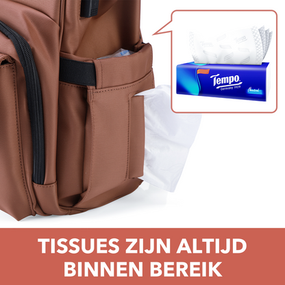 Stayopen luiertas roodbruin - Verzorgingstas - stay-open frame - USB oplaadfunctie - incl. buggymontage en verschoonmat