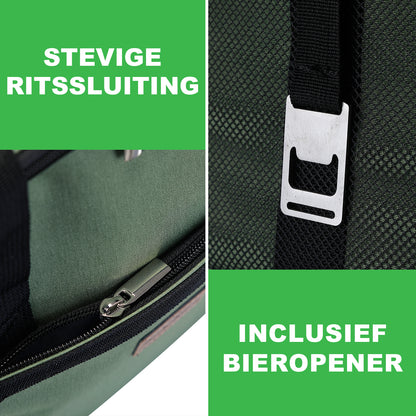 Koeltas 40L met divider groen - lunchtas - opvouwbaar - 4-laags geïsoleerd - incl. 6 gratis koelelementen en draagband