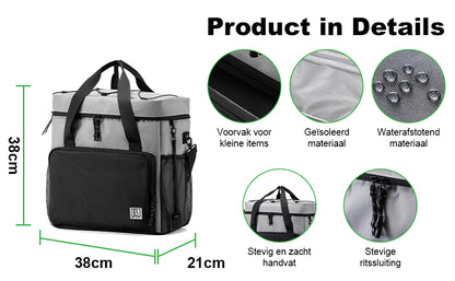 Koeltas 30L zwart-grijs-grijs - Lunchtas - 4 laags geïsoleerd - incl. 4 koelelementen