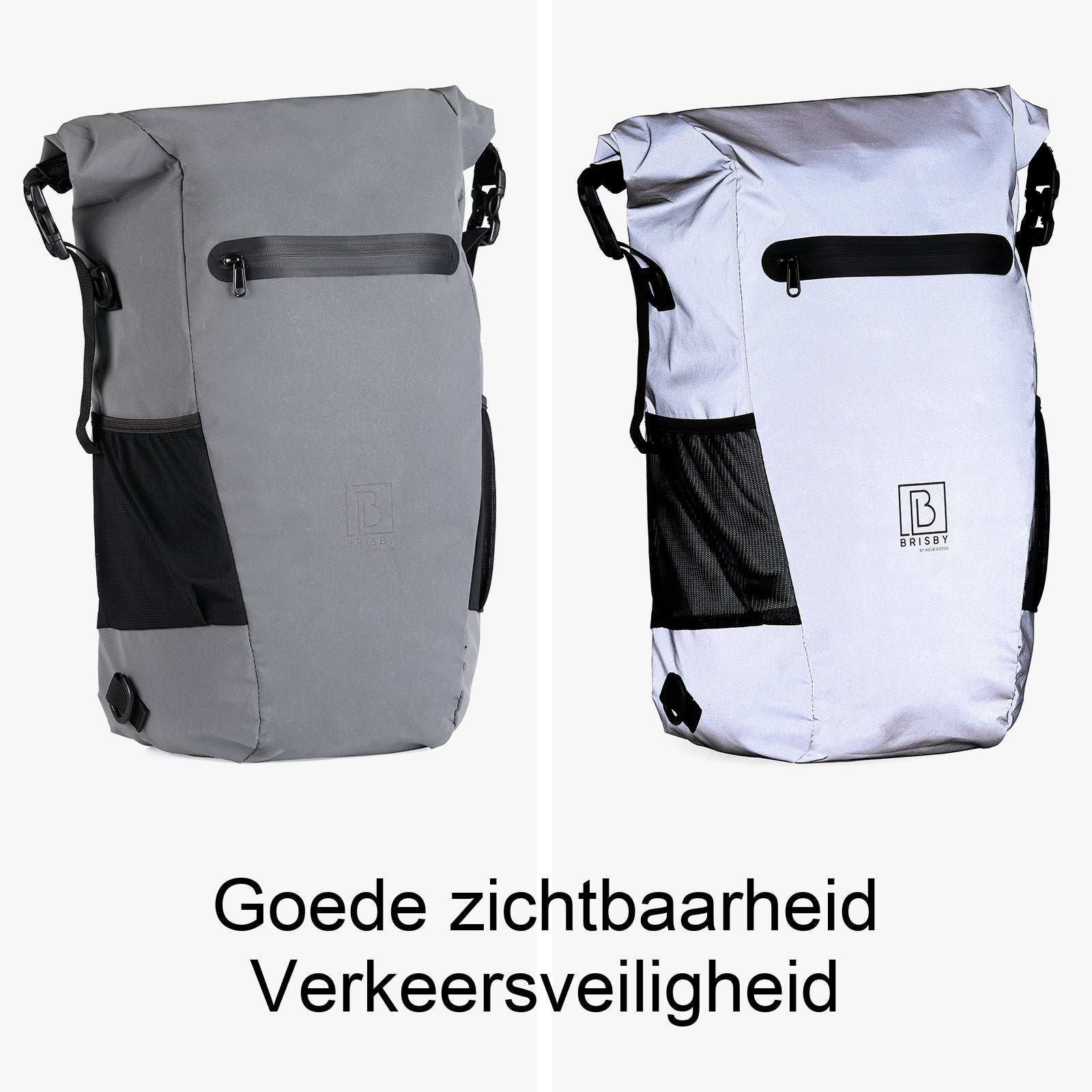 3 in 1 waterdichte rolltop fietstas 20-26L grijs - 100% reflectie - hoge zichtbaarheid - fietstas - rugtas - schoudertas