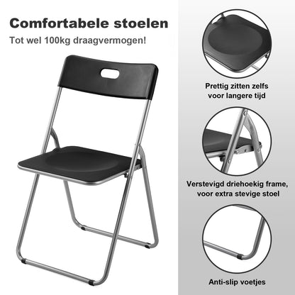 Bardi 8 Delige Klapstoelenset – Vouwstoelenset Stevige Kwaliteit, Weersbestending, 100KG Belastbaar. 44 x 45 x 79 cm. – ZWART