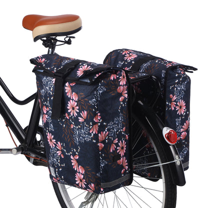 Brisby Dubbele Fietstas Rolltop Zwart 39-48L Waterdicht Geschikt voor Elektrische Fietsen & E-Bike - Japanese Flower