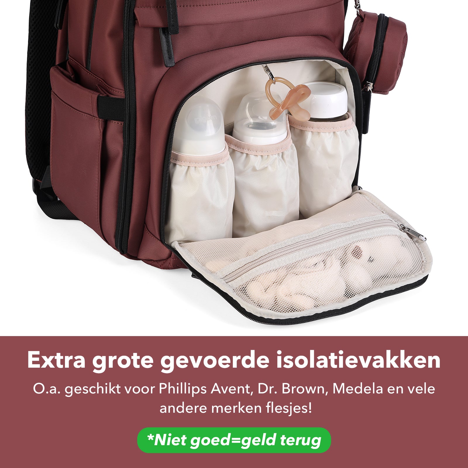 Premium luiertas rood - uitgebreide en functionele verzorgingstas - met buggymontage - anti diefstal vakken - reistrolley sleeve - incl. verschoonmatje en speenhouder - levenslange garantie