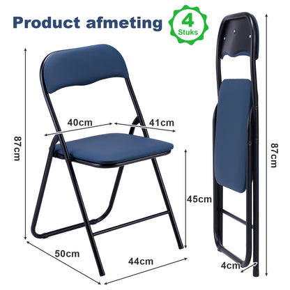 4-delige klapstoelenset - blauw - 100kg draagkracht - 43 x 38 x 87 cm