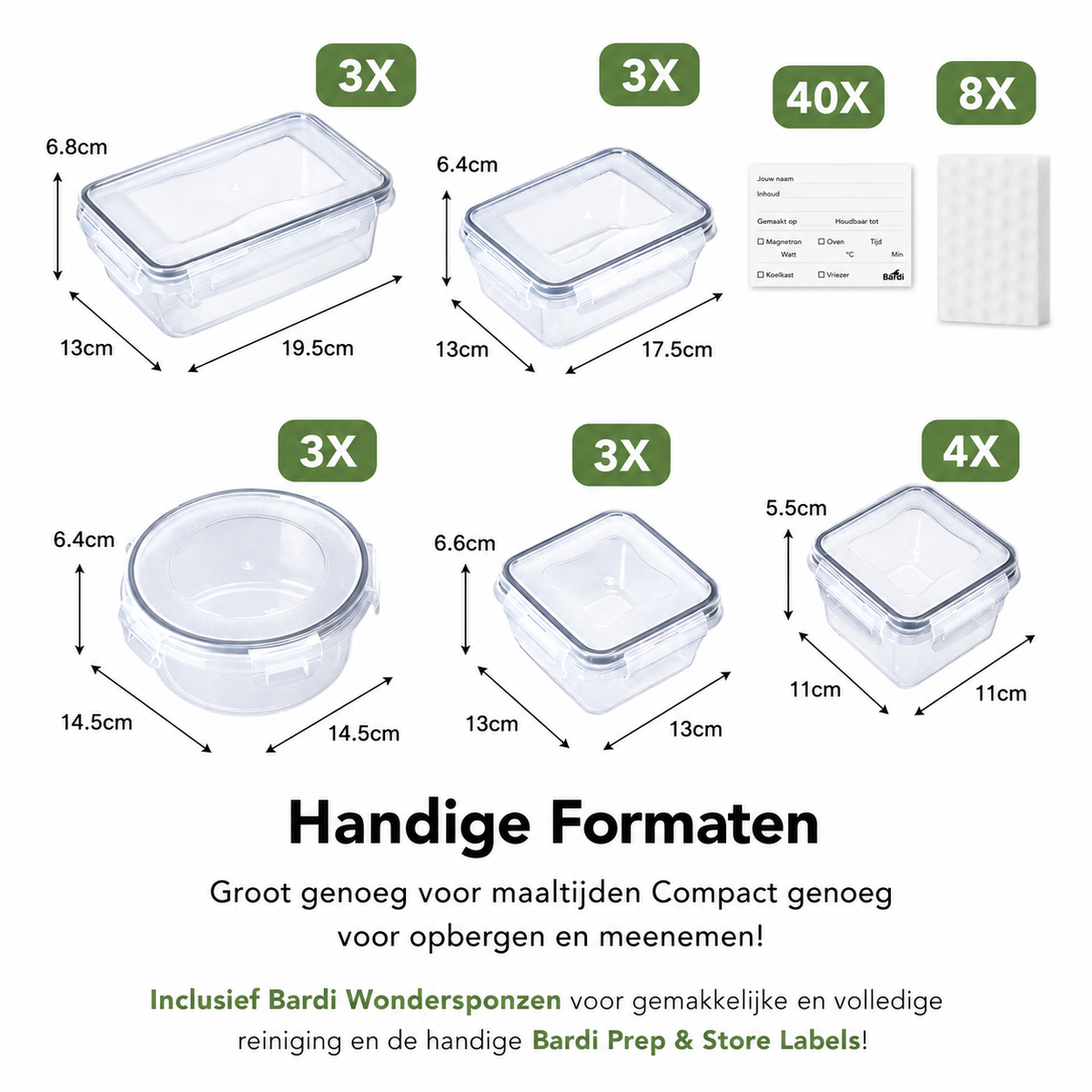 Bardi vershoudbakjes set 16 stuks - BPA vrij