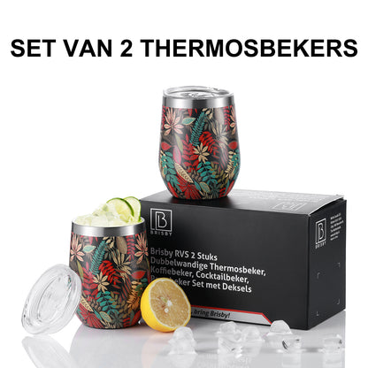 Thermosbeker set jungle - 2 bekers met lekvrije deksels - dubbelwandig - 360ml