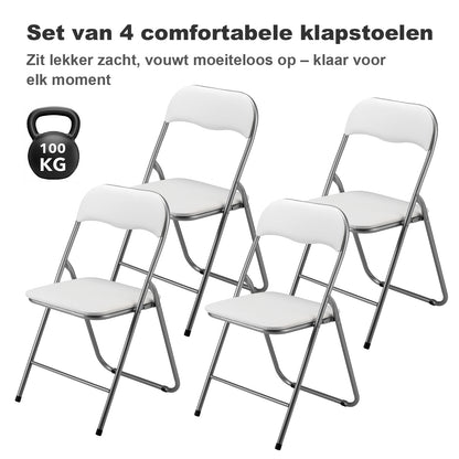 Bardi 4-delige Klapstoelen set PVC wit - 100 kg draagvermogen