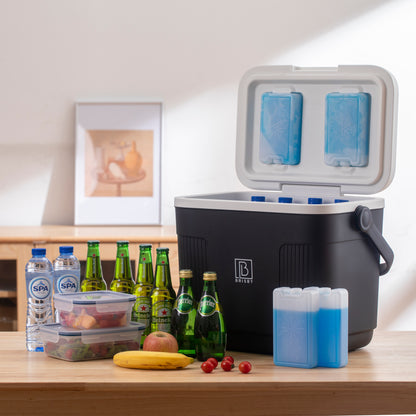 Brisby Koelbox 22L zwart + 3-delige vershoudbakjes + 2 thermosflessen 0,5L set