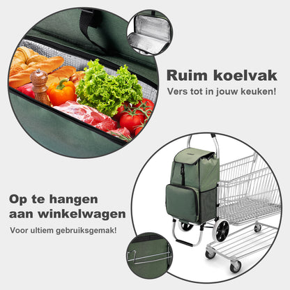 Boodschappentrolley 45L groen - winkelwagen ophanging - opvouwbaar - telescopisch handvat