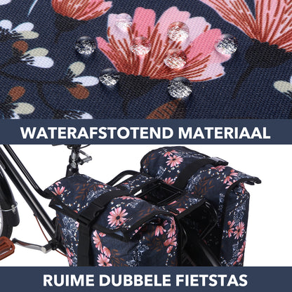 Brisby Dubbele Fietstas Rolltop Zwart 39-48L Waterdicht Geschikt voor Elektrische Fietsen & E-Bike - Japanese Flower