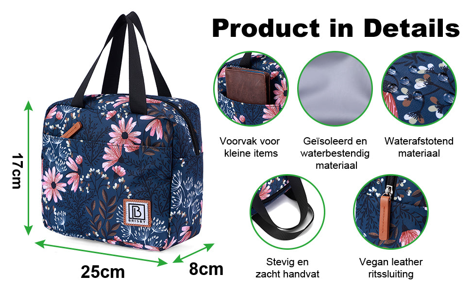 Koeltas 4L japanse bloem - Lunchtas - kolftas - 4-laags geïsoleerd - gratis koelelement