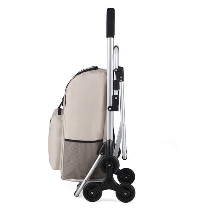 Packaway 35L Boodschappentrolley met 6 Wielen voor Trappen - Klapstoel Functie - Steekwagen Functie - Geïsoleerd - Afneembare Rugzak - Champagne