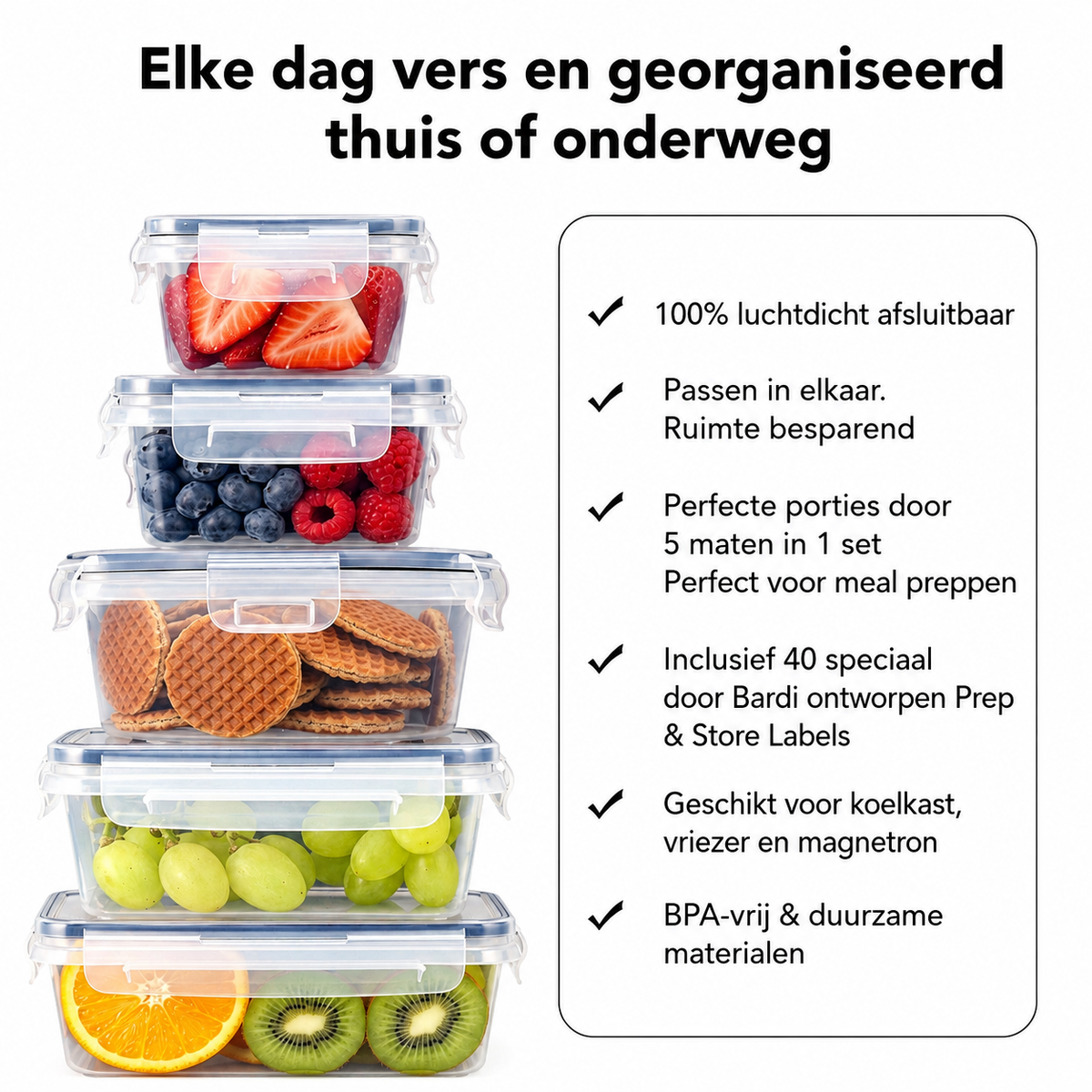 Bardi vershoudbakjes set 16 stuks - BPA vrij