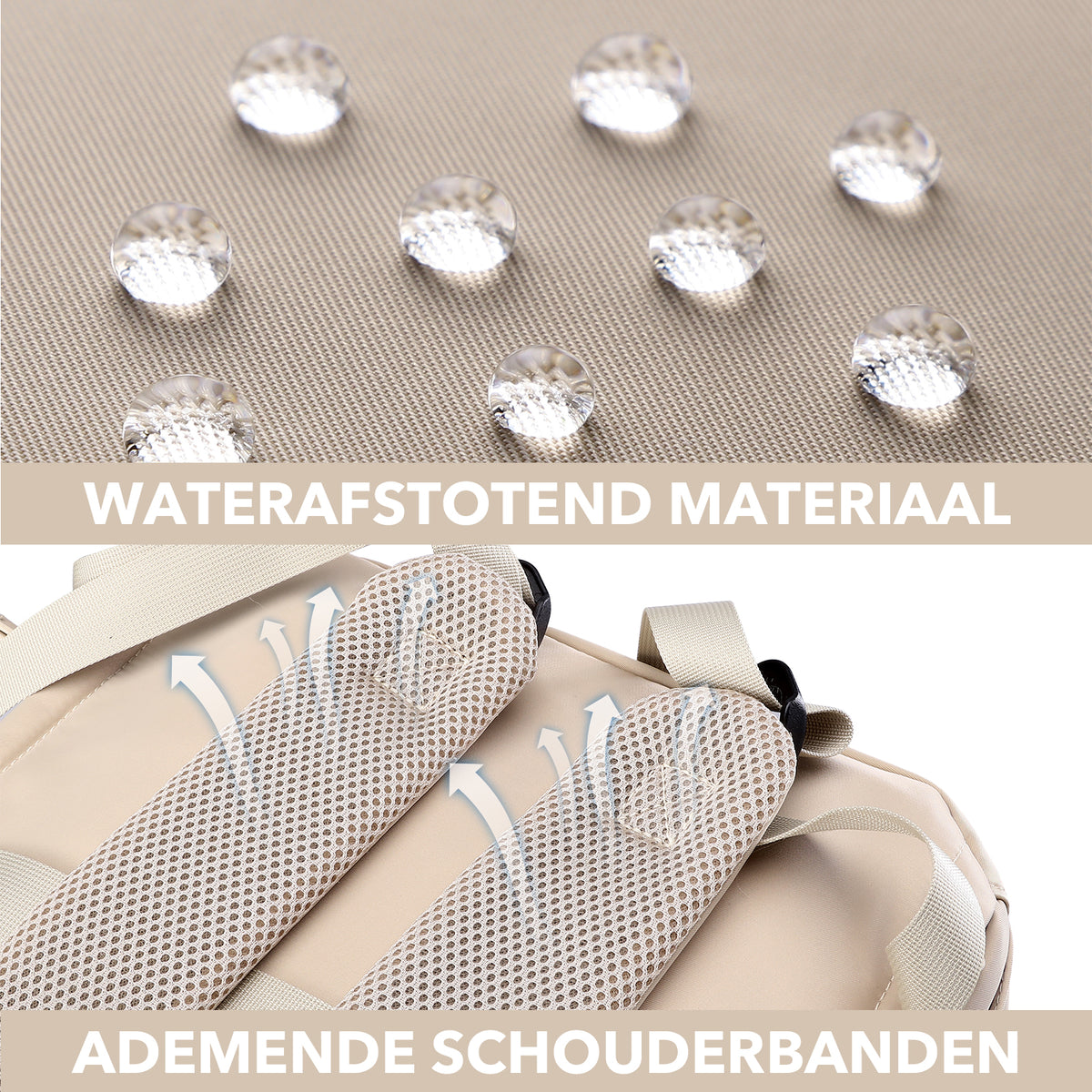 Brisby Premium Luiertas – Uitgebreide en Functionele Verzorgingstas – met buggymontage – Anti Diefstal Vakken - Reistrolley Sleeve - Inclusief verschoonmatje t.w.v.15,99 euro en speenhouder - Levenslange Garantie - Natural Champagne
