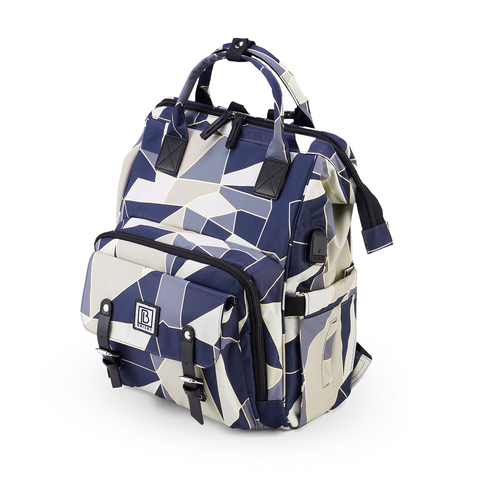 Stayopen diaper bag abstract pastel - changing bag - stay-open frame - USB charging function - incl. buggy mounting and changing mat
