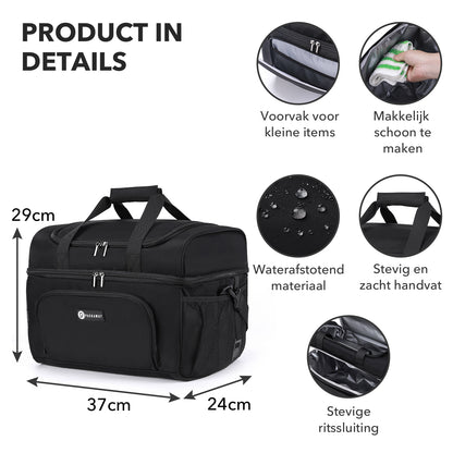 Packaway Koeltas 20L - Lunchtas - Inclusief 4 Koelelementen - Dubbel Compartiment - 4-Laags Geïsoleerd - Waterafstotend - Signature Black