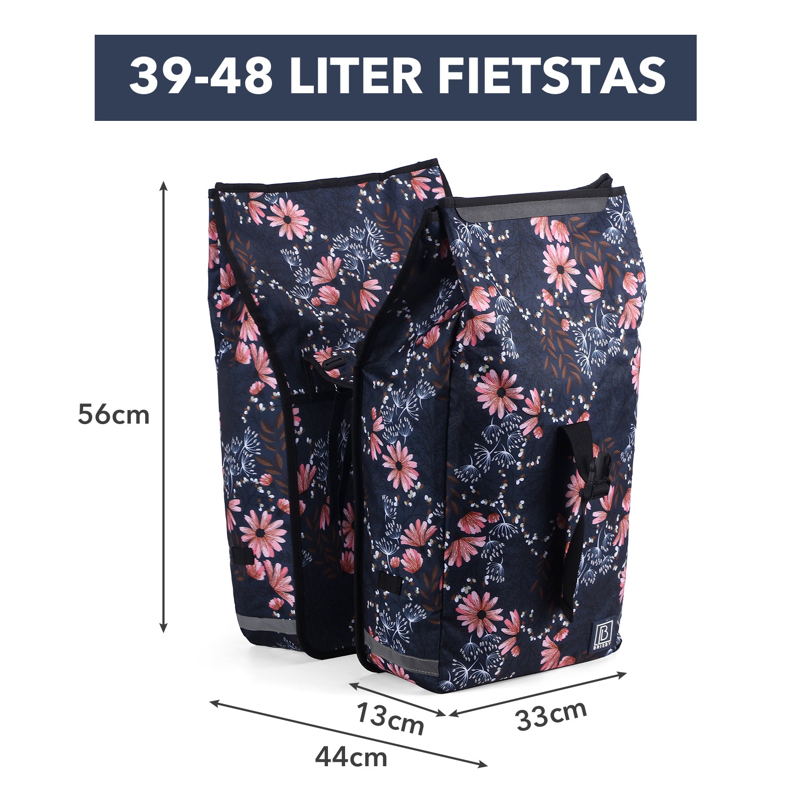 Brisby Dubbele Fietstas Rolltop Zwart 39-48L Waterdicht Geschikt voor Elektrische Fietsen & E-Bike - Japanese Flower