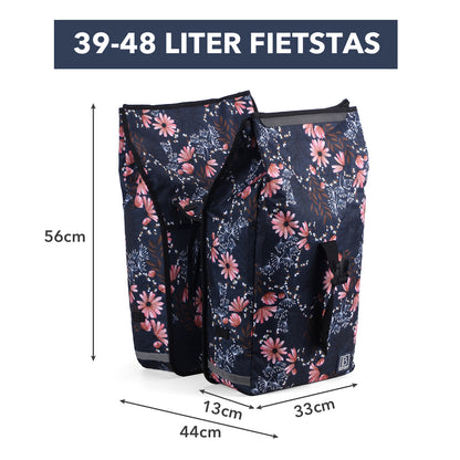 Brisby Dubbele Fietstas Rolltop Zwart 39-48L Waterdicht Geschikt voor Elektrische Fietsen & E-Bike - Japanese Flower