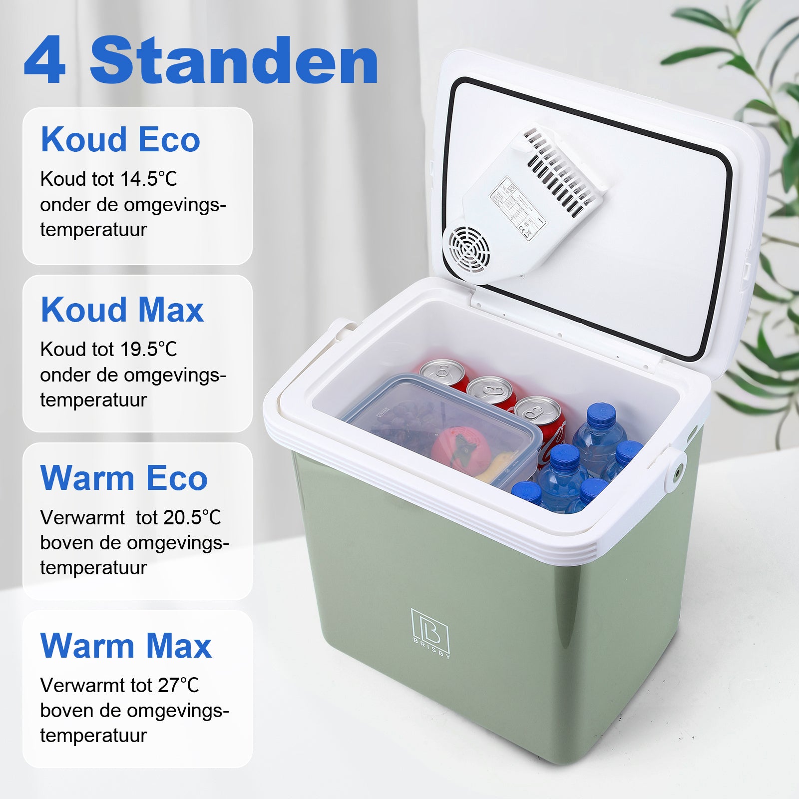 Elektrische koelbox 25L groen - AC/DC 12V, 220/230V - incl. divider - vergrendelbare deksel