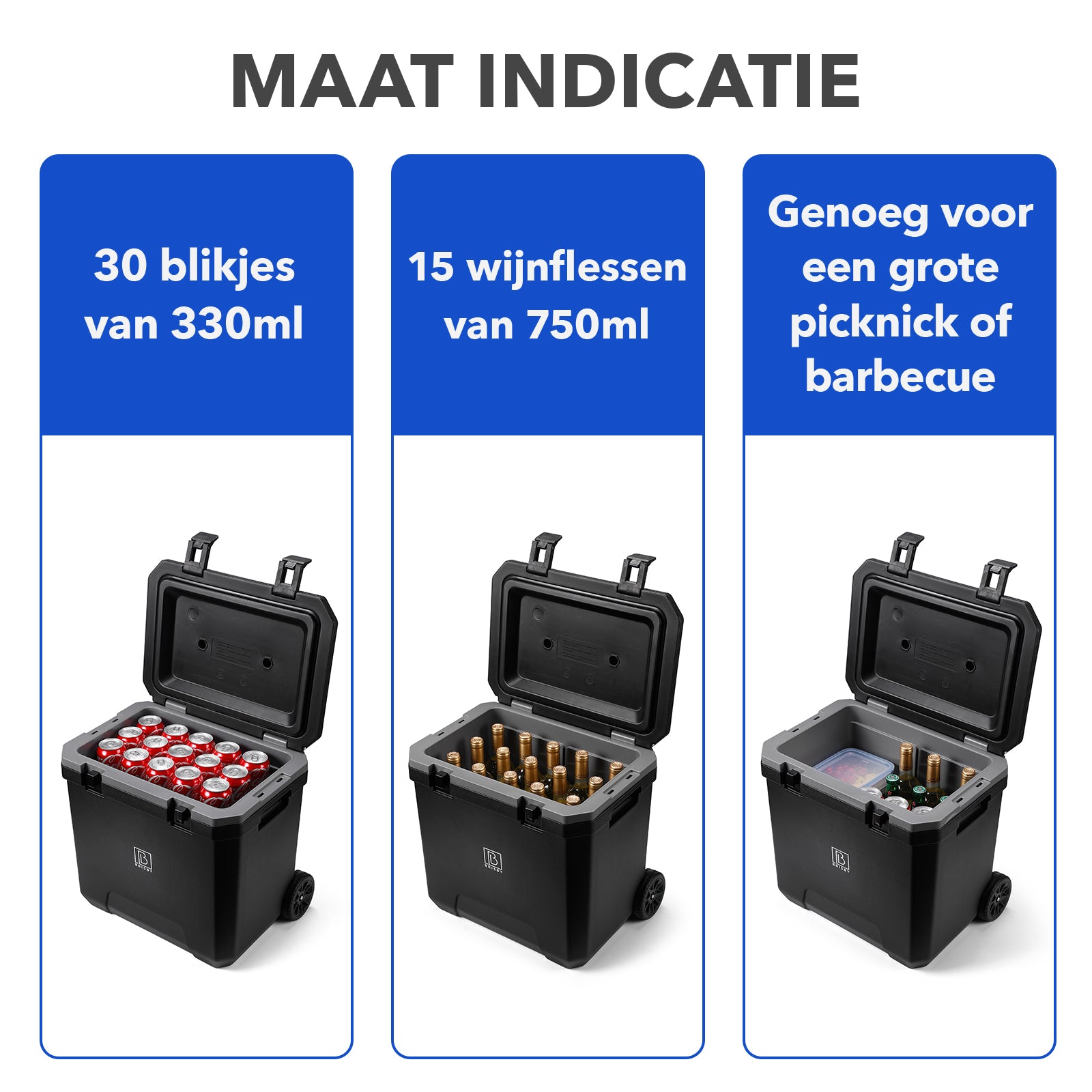 Koelbox 40 liter zwart met wielen en telescopisch handvat