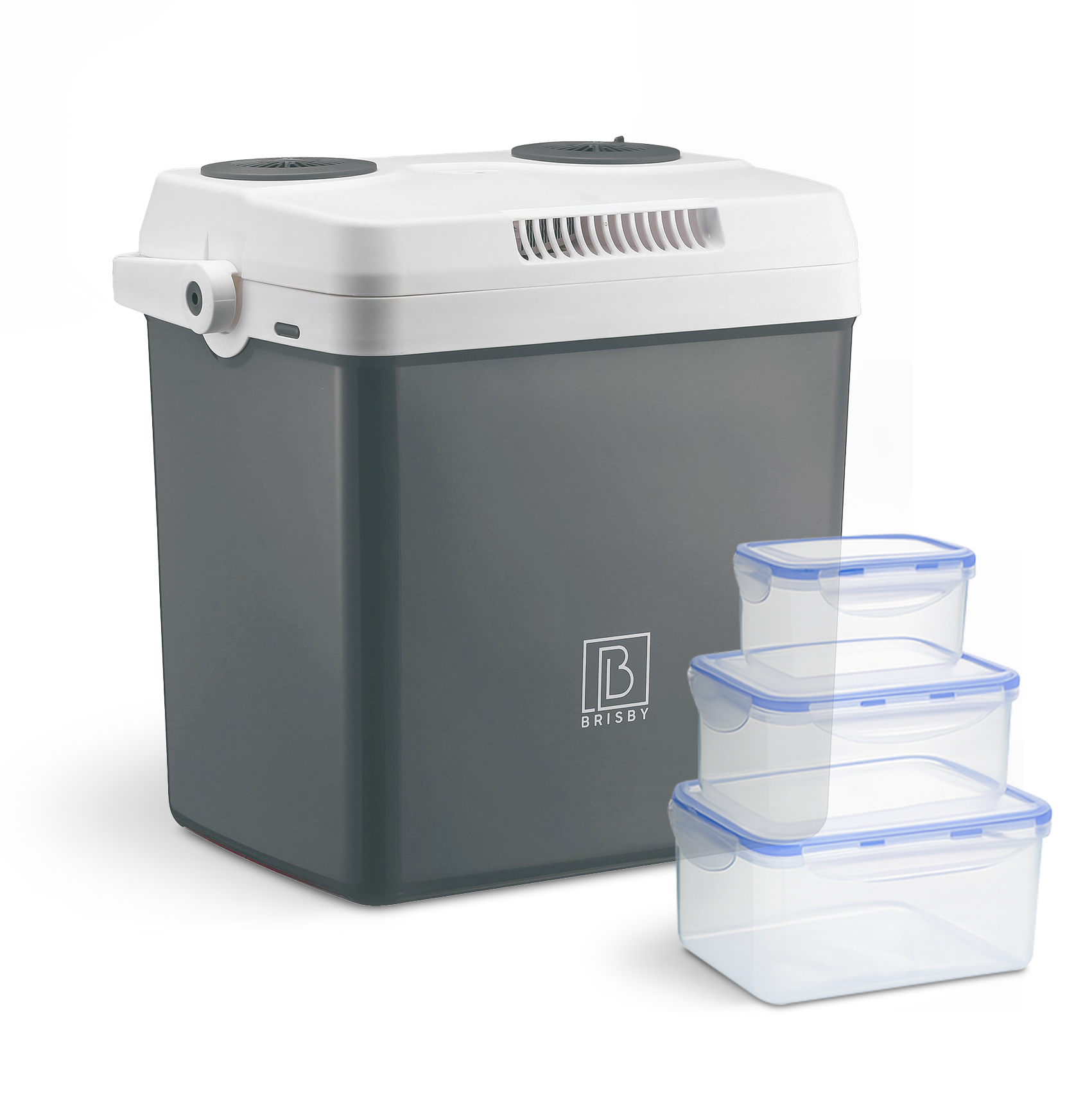 Elektrische koelbox 25L grijs - AC/DC 12V, 220/230V - incl. divider en vershoudbakjes - vergrendelbare deksel
