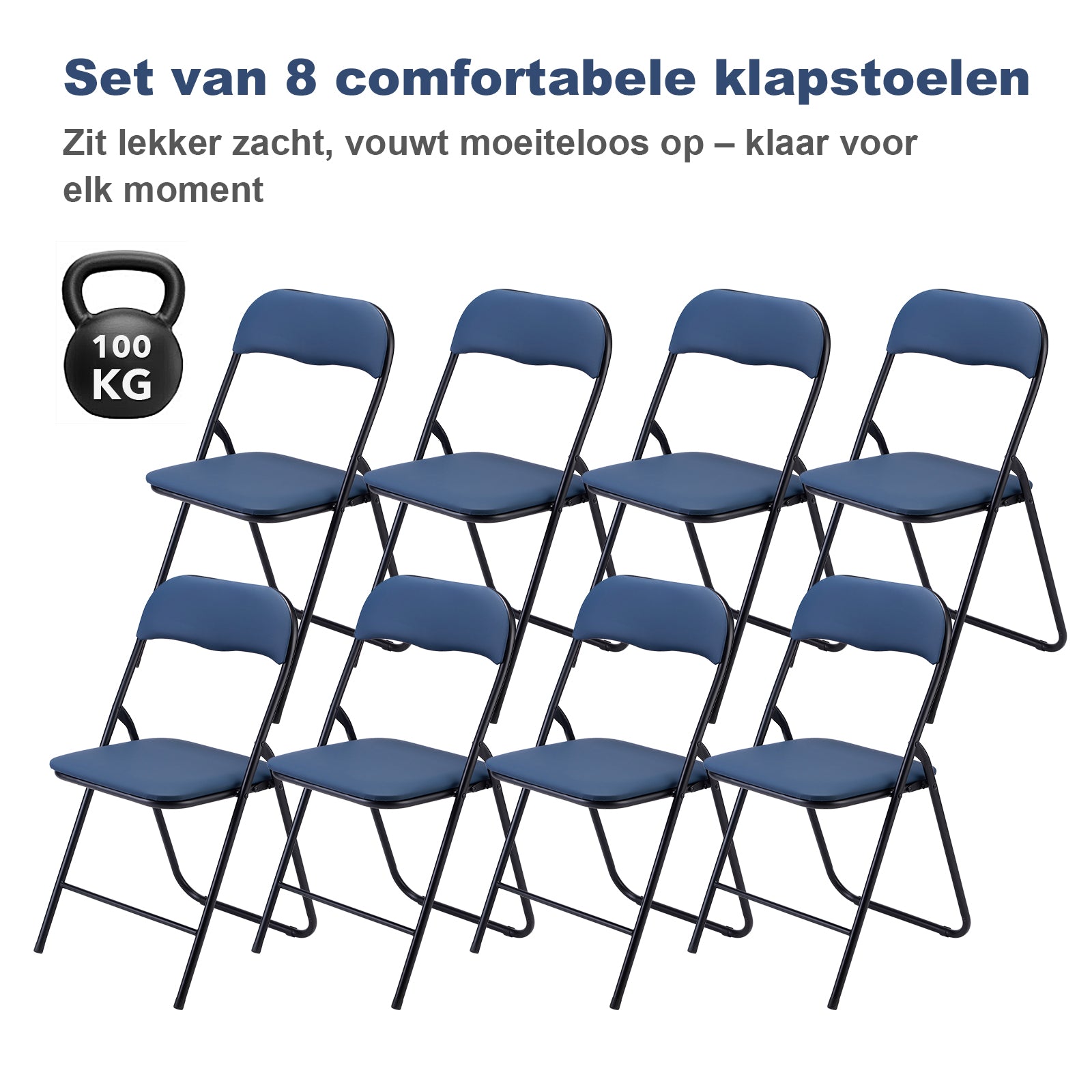 Bardi 8-delige Klapstoelen set PVC blauw - 100 kg draagvermogen