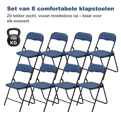 Bardi 8-delige Klapstoelen set PVC blauw - 100 kg draagvermogen