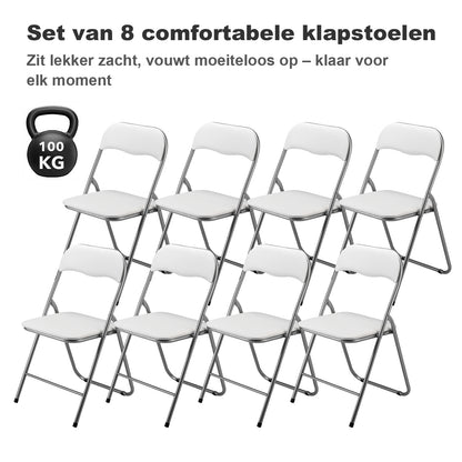 8-delige klapstoelenset - wit - 100kg draagkracht - 43 x 38 x 87 cm