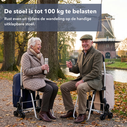 Packaway 35L Boodschappentrolley met 6 Wielen voor Trappen - Klapstoel Functie - Steekwagen Functie - Geïsoleerd - Afneembare Rugzak - Blauw