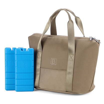 Brisby Koeltas Lunchtas 6L – 4-Laags Geïsoleerd – Inclusief 2 Koelelementen – Waterafstotend – Voor Werk, School & Onderweg – Taupe