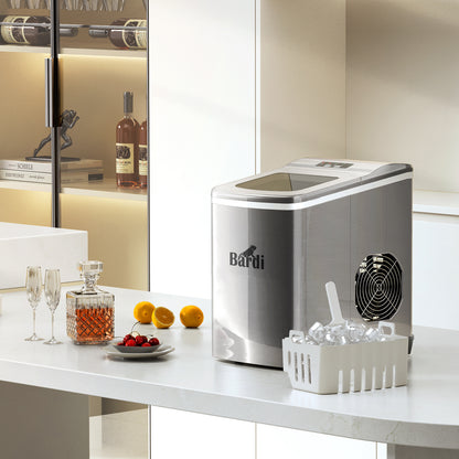 Bardi Deluxe Ice Cube Machine 2L Stainless Steel - Self-cleaning function - Ice cube maker with ice scoop - Incl. luxury thermos cup and ice scoop