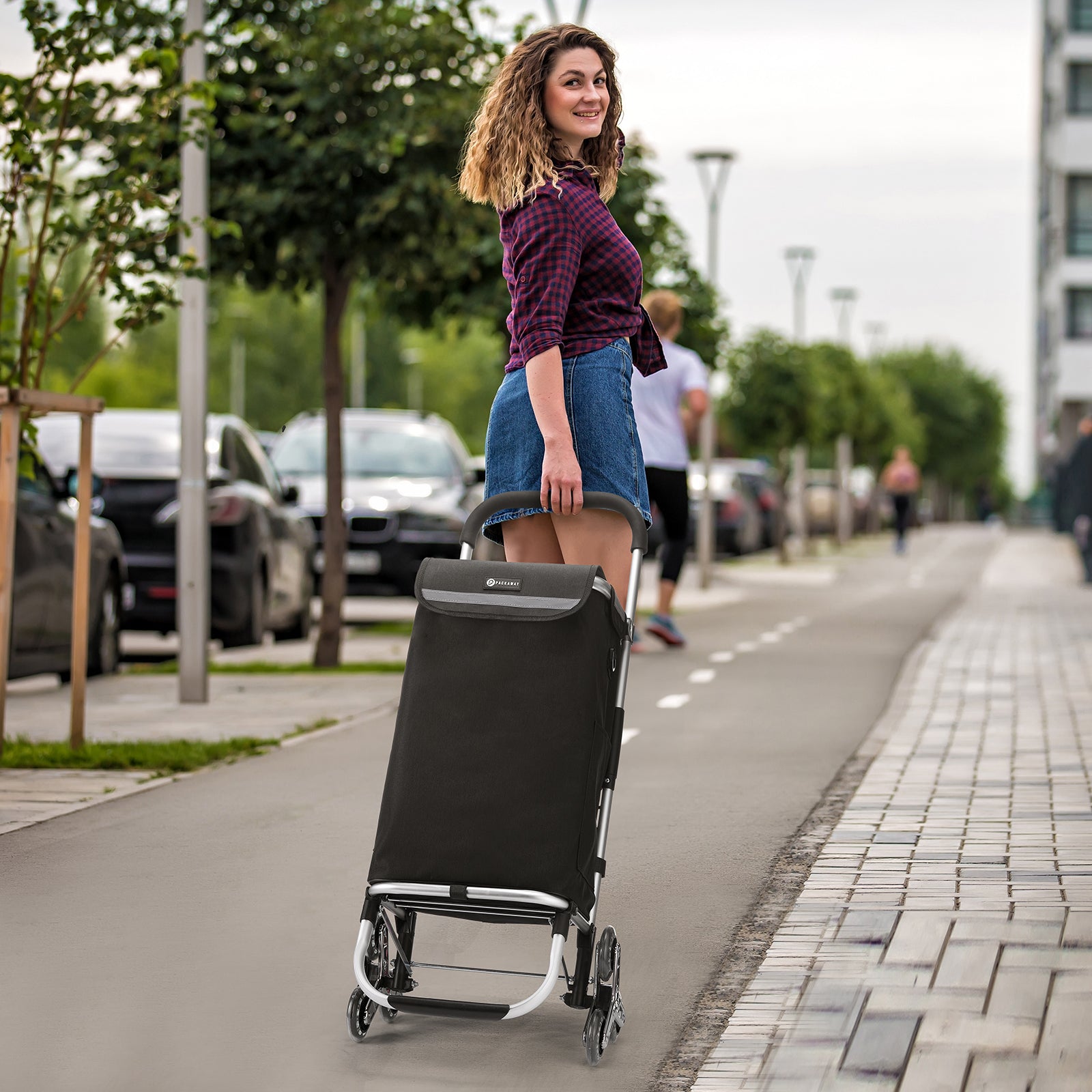 Boodschappentrolley 40L  met trapwielen zwart - winkelwagen ophanging - opvouwbaar - telescopisch handvat