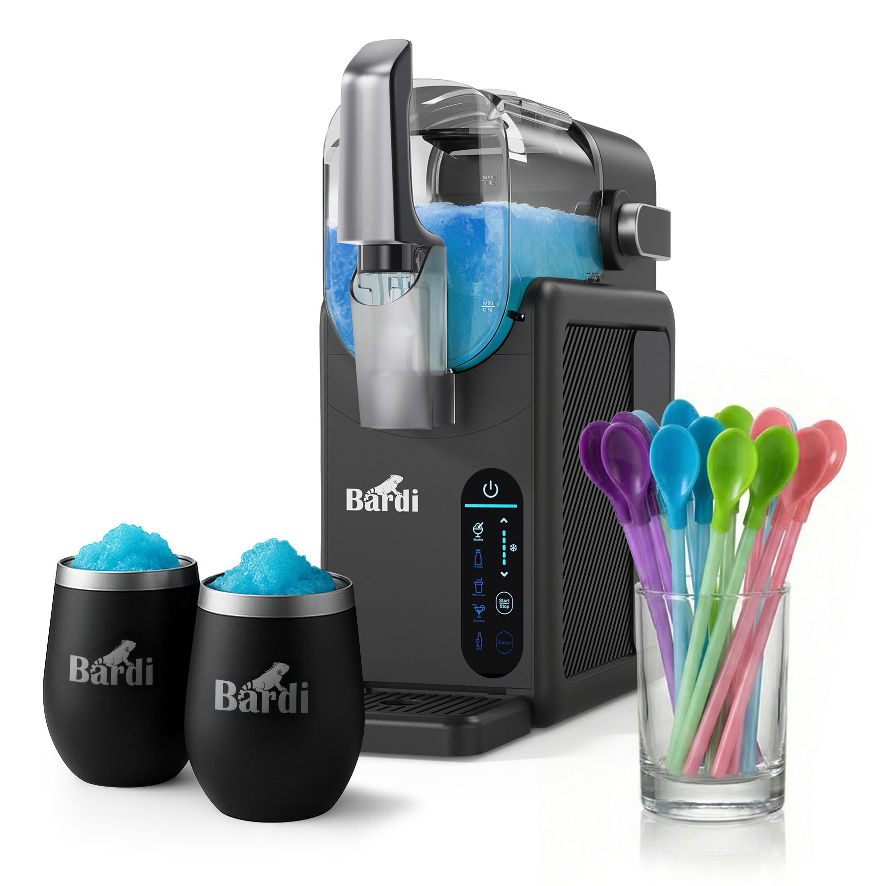 Bardi Slushmachine grijs met set cups Zwart