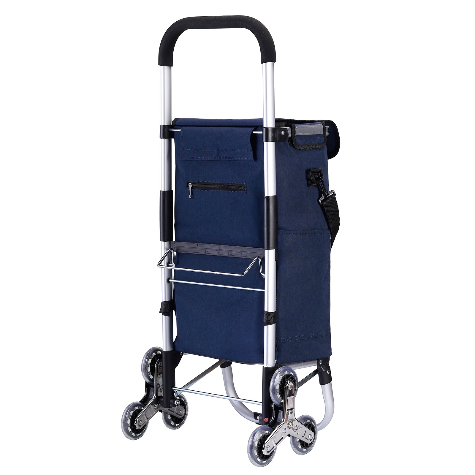 Boodschappentrolley met trapwielen 40L blauw - winkelwagen ophanging - opvouwbaar - telescopisch handvat