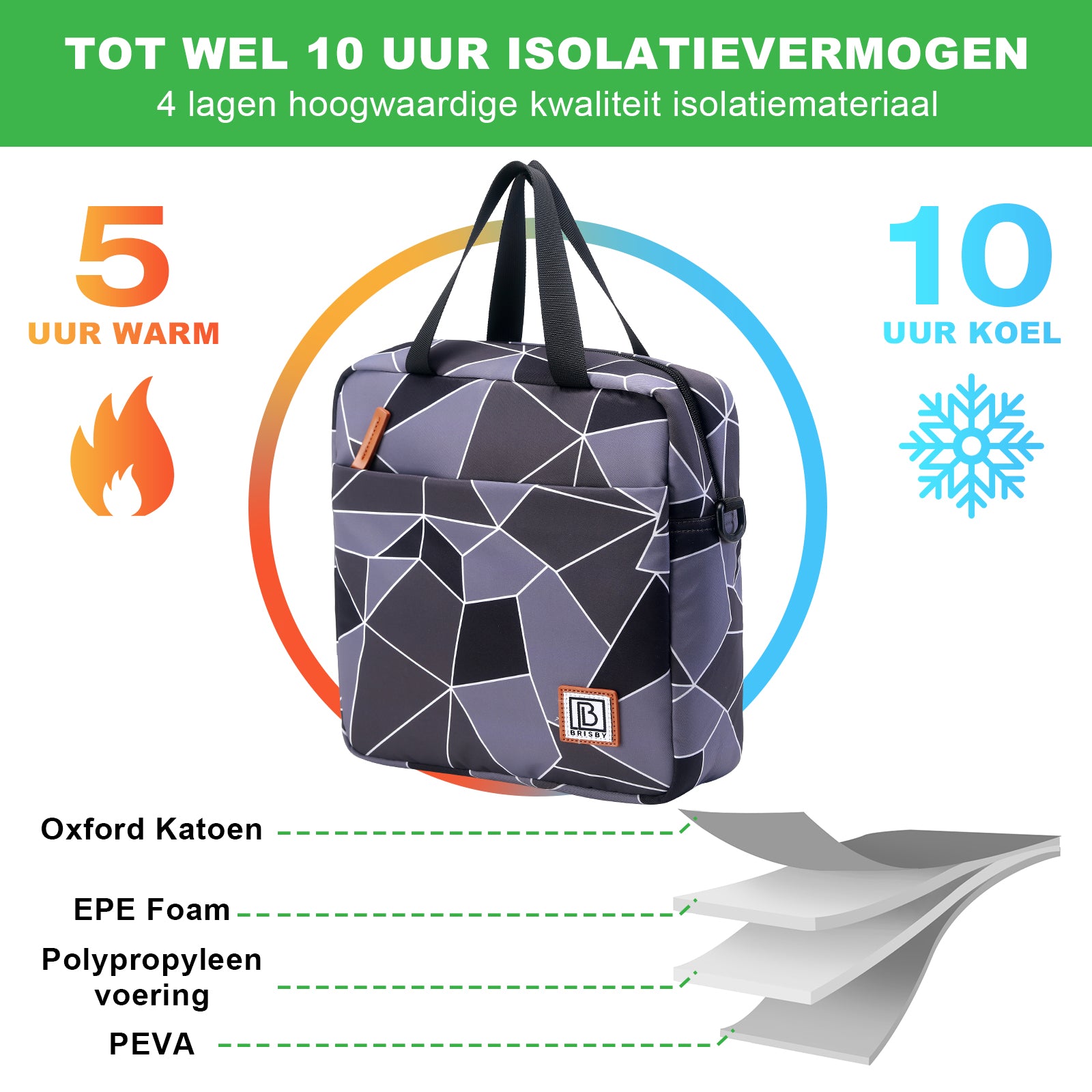 Koeltas 7L abstract grijs en zwart - Lunchtas - 4-laags geïsoleerd - 2 gratis koelelementen - incl. schouderband