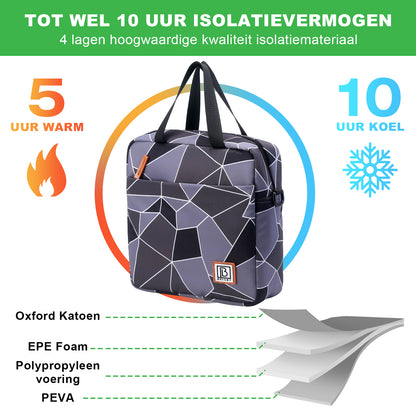 Koeltas 7L abstract grijs en zwart - Lunchtas - 4-laags geïsoleerd - 2 gratis koelelementen - incl. schouderband