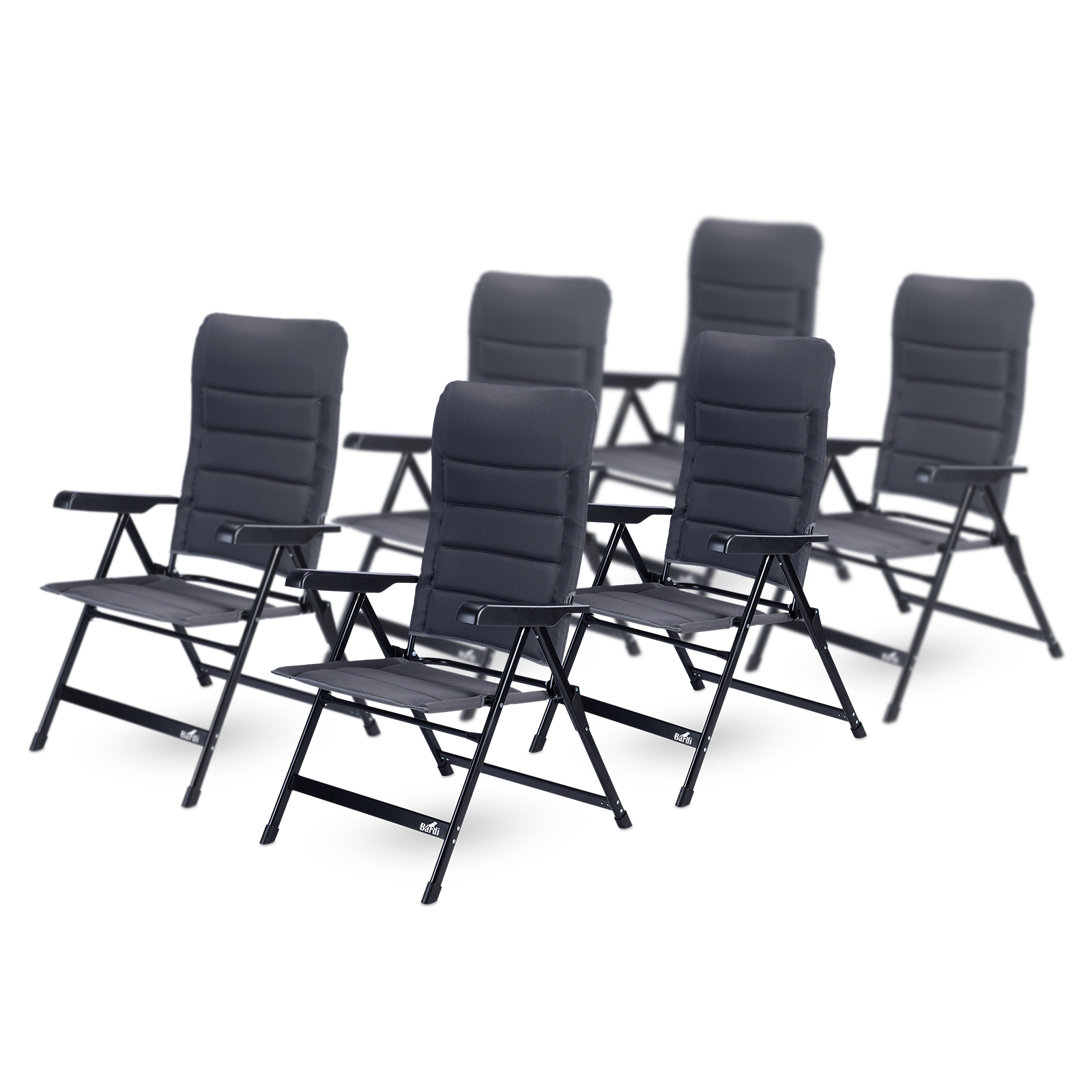 Bardi 6-delige Campingstoelen set grijs - 7 standen - 120 kg draagvermogen