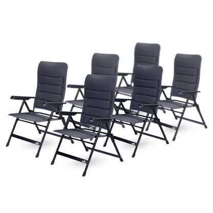 Bardi 6-delige Campingstoelen set grijs - 7 standen - 120 kg draagvermogen